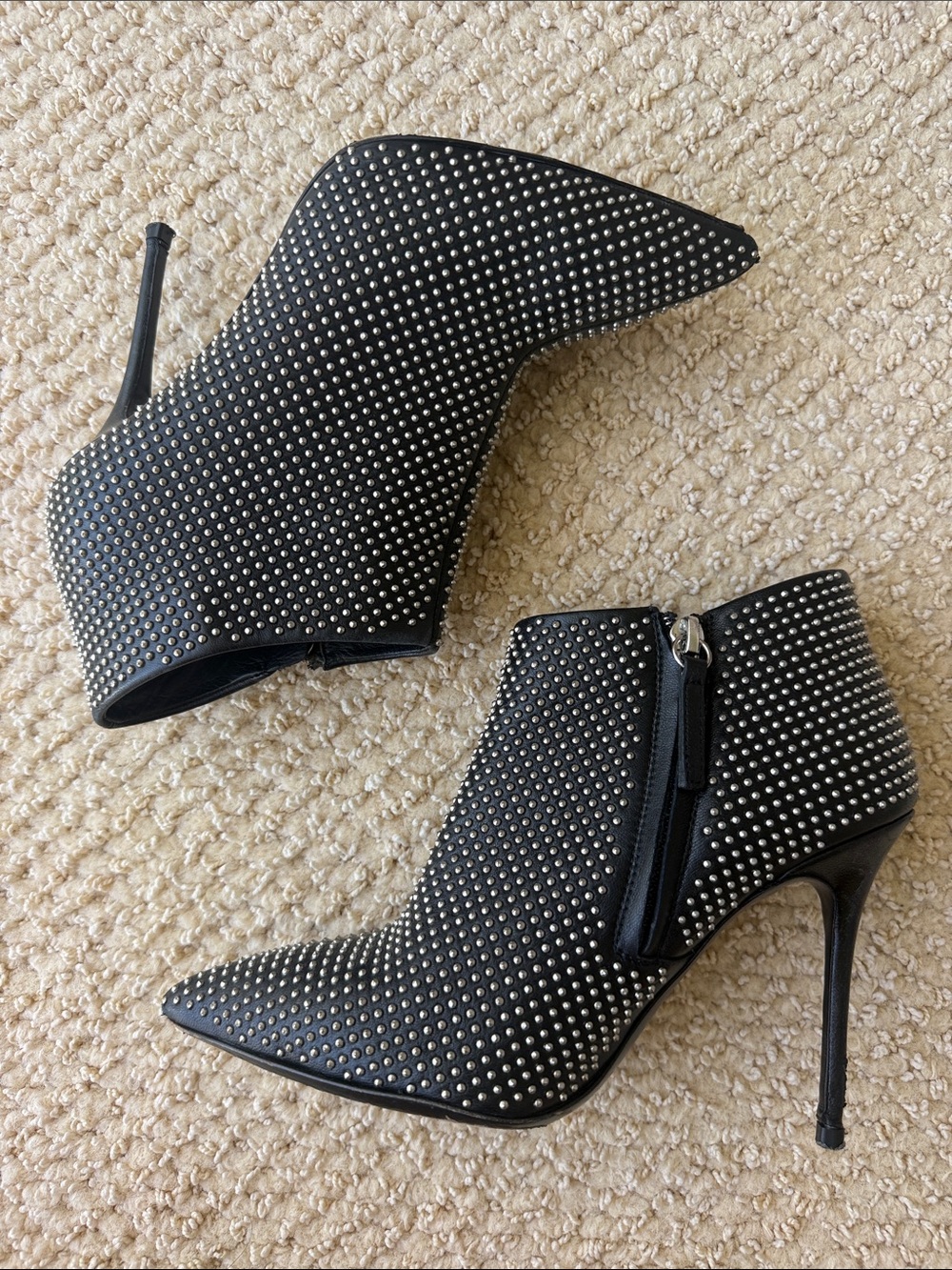 Giuseppe Zanotti Black Studded Pointed-Toe Stiletto Ankle Boots size 35.5